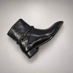 Black wraparound buckle ankle boots, view 7