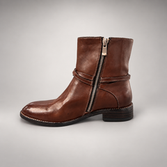 Brown wraparound buckle ankle boots, view 4