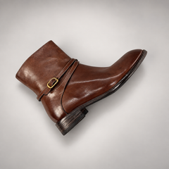 Brown wraparound buckle ankle boots, view 7