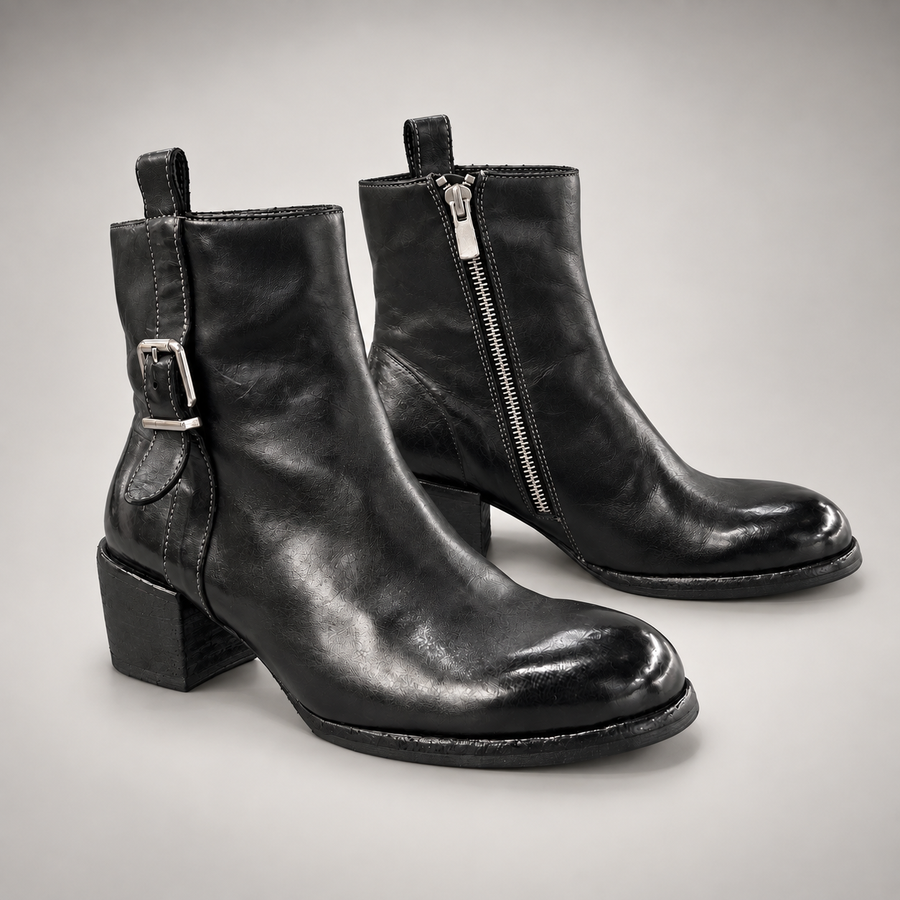 Black washed horse leather ankle boots, pair