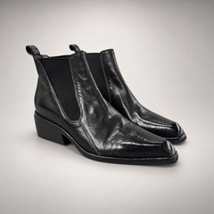 Black washed horse leather ankle boots, pair