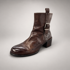 Brown side-buckle ankle boots, view 2