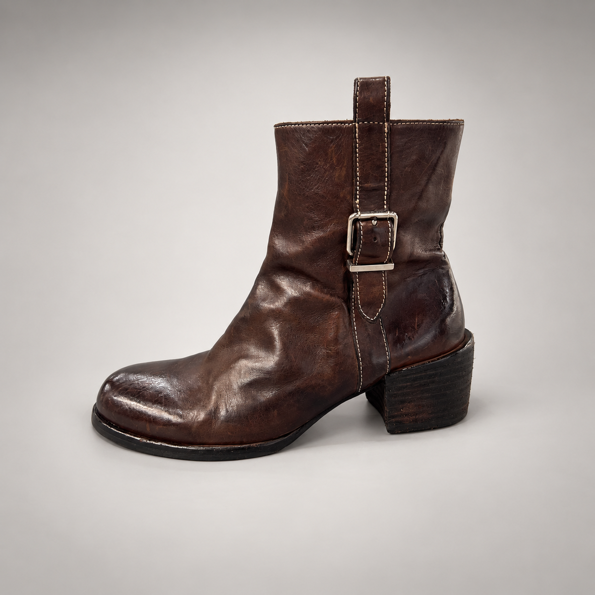 Brown side-buckle ankle boots, view 3