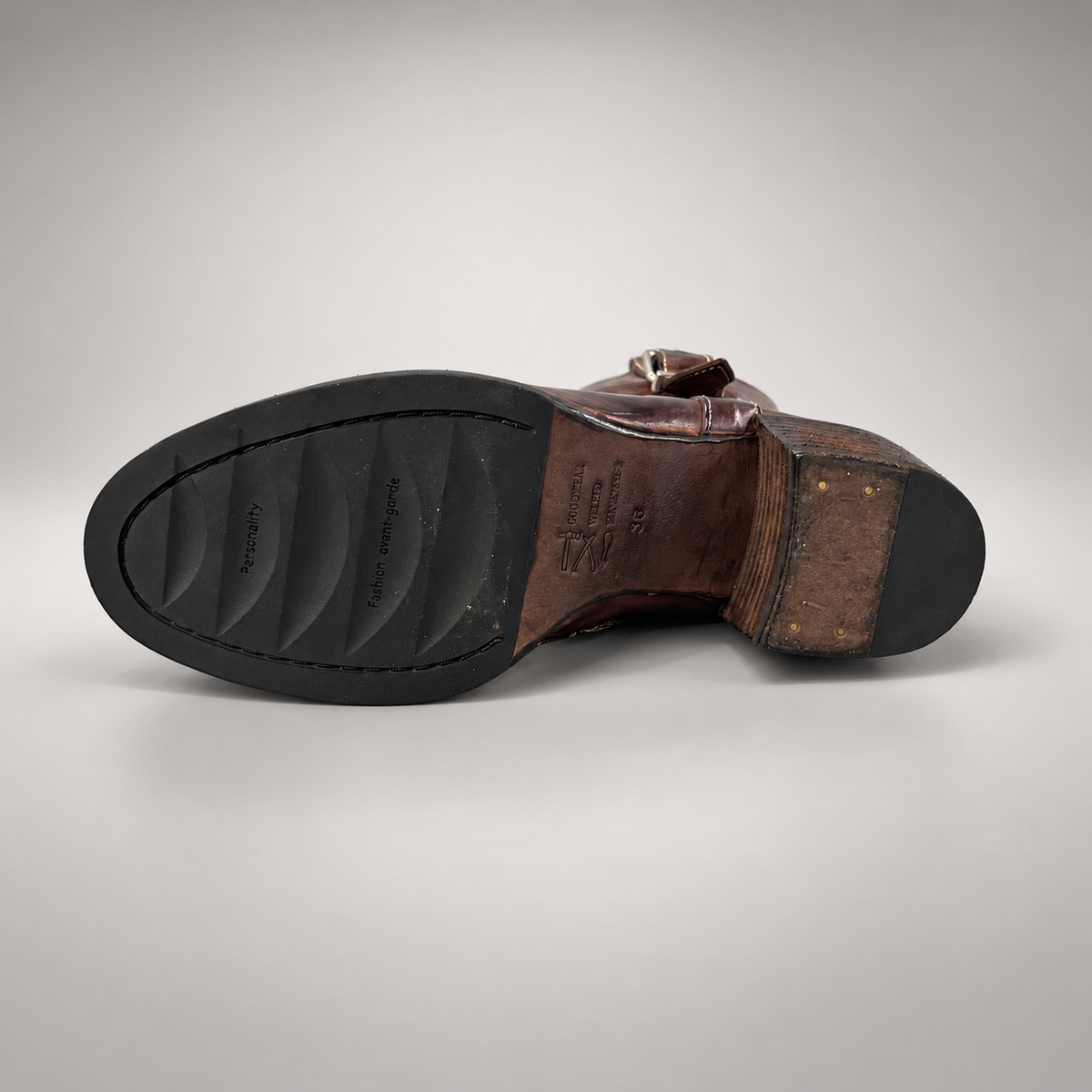 Brown side-buckle ankle boots, view 6