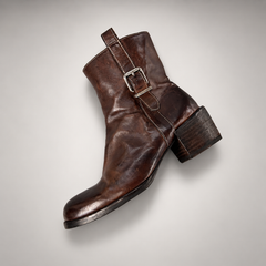 Brown side-buckle ankle boots, view 7