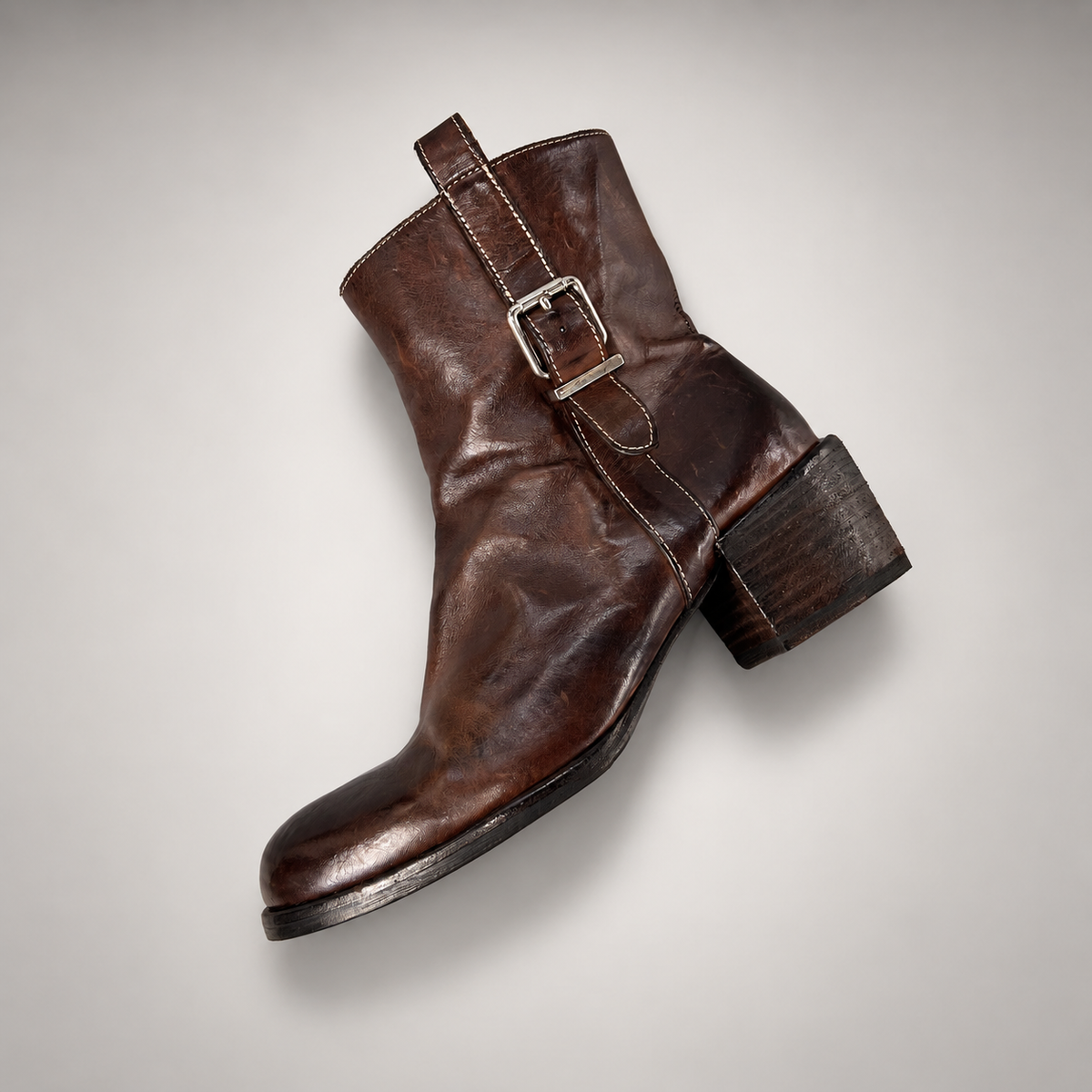 Brown side-buckle ankle boots, view 7