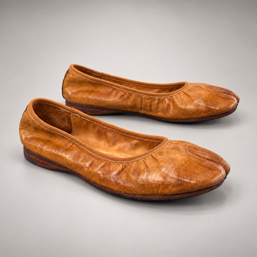 Tan washed horse leather flats, pair