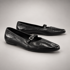 Black washed horse leather flats, pair