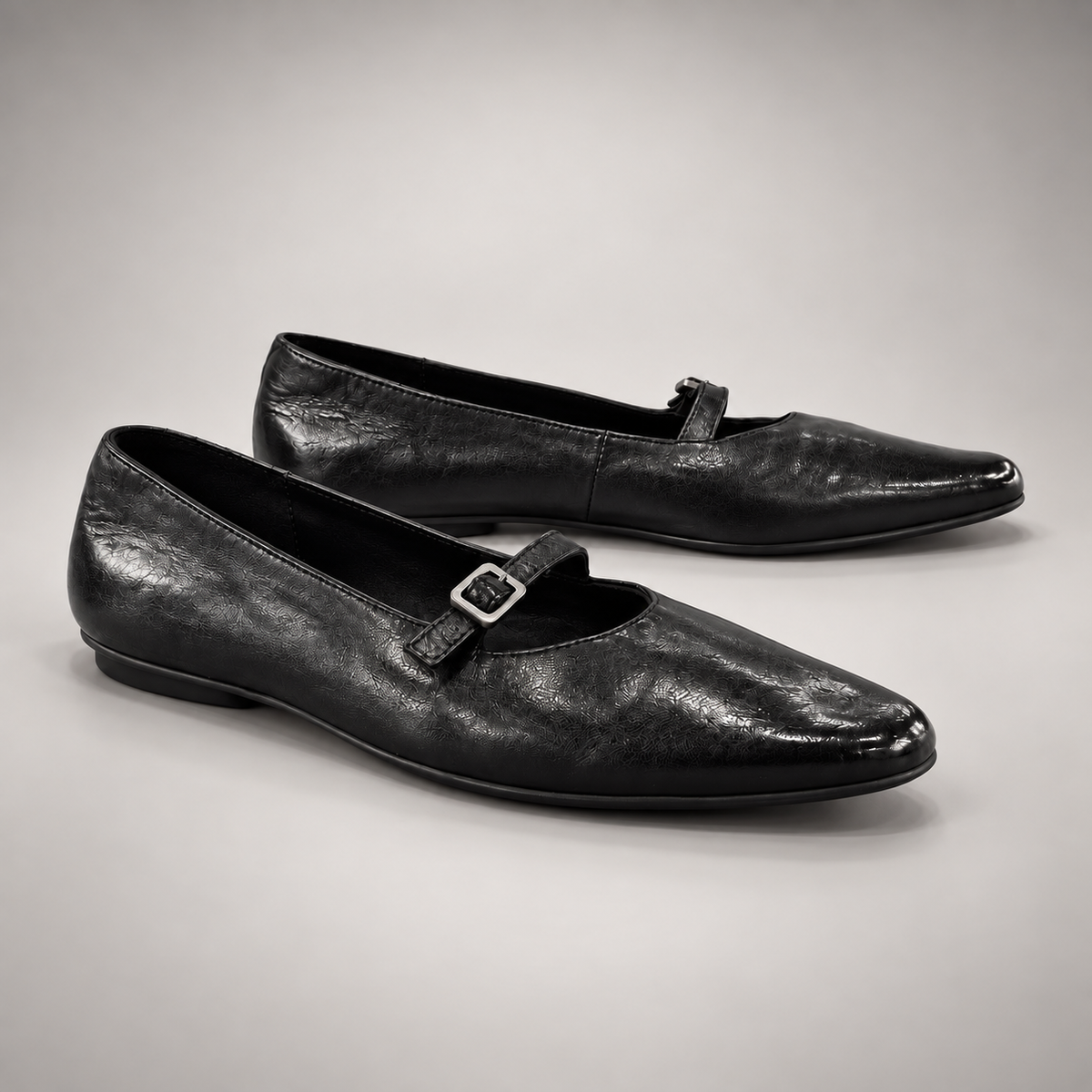 Black washed horse leather flats, pair