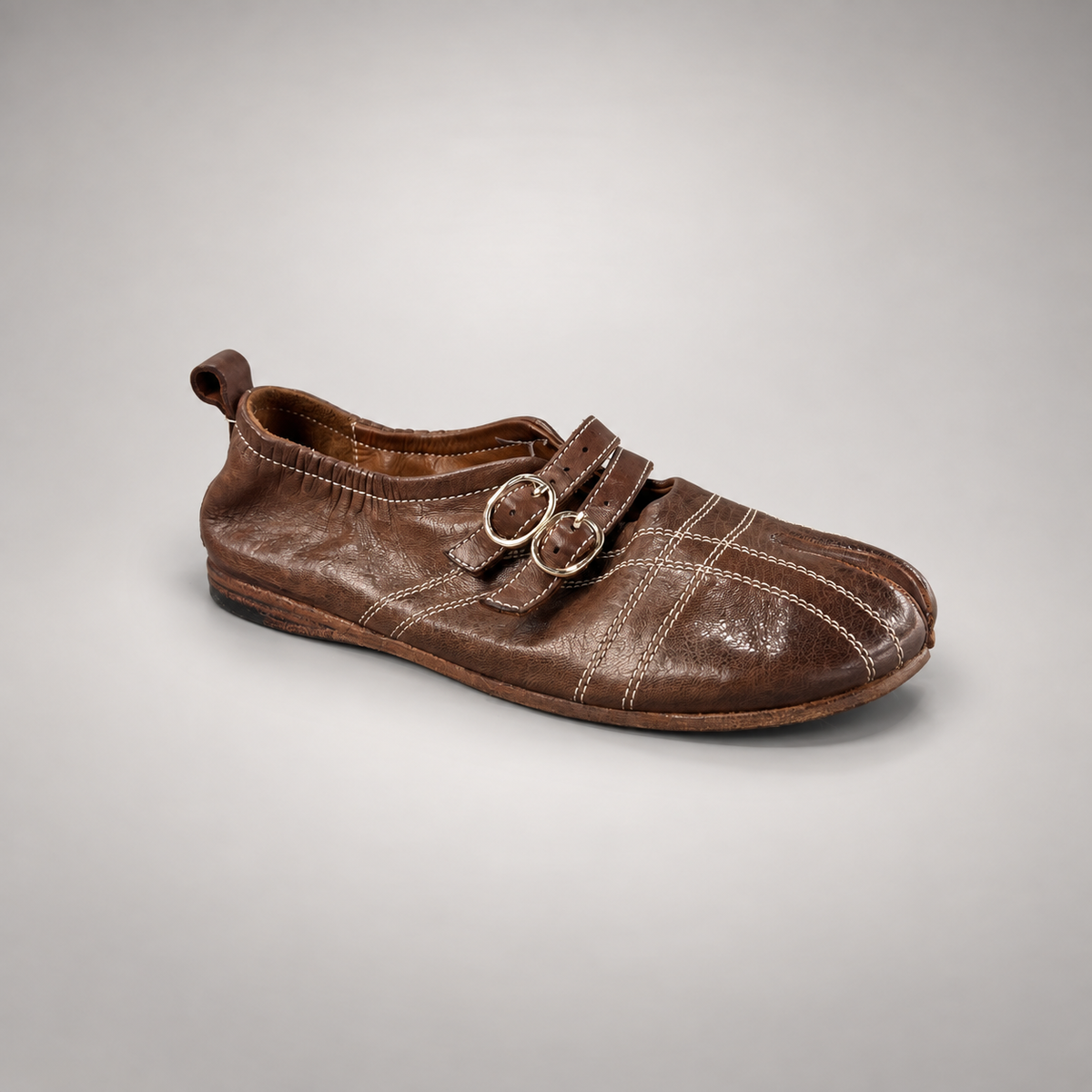 Brown double-buckle split-toe flats, view 2
