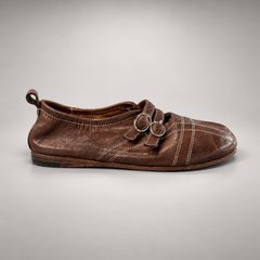 Brown double-buckle split-toe flats, view 3
