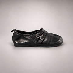 Black double-buckle split-toe flats, view 2