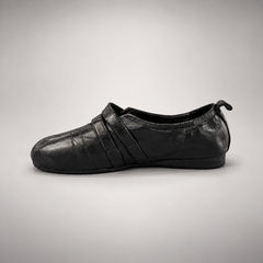 Black double-buckle split-toe flats, view 3