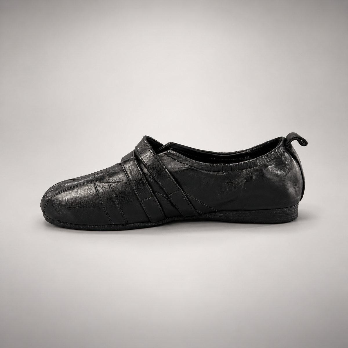 Black double-buckle split-toe flats, view 3