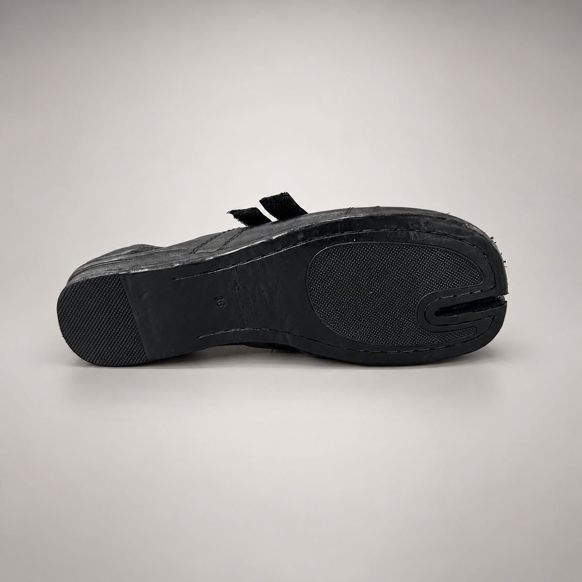 Black double-buckle split-toe flats, view 6