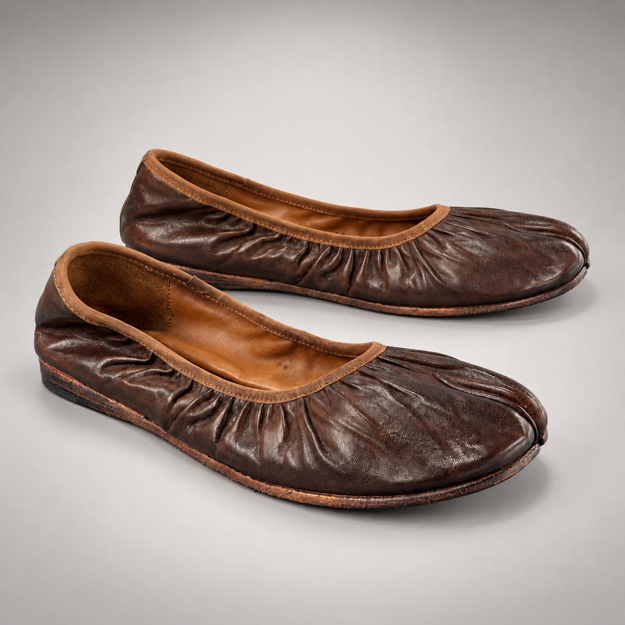 Brown washed horse leather shoes, pair