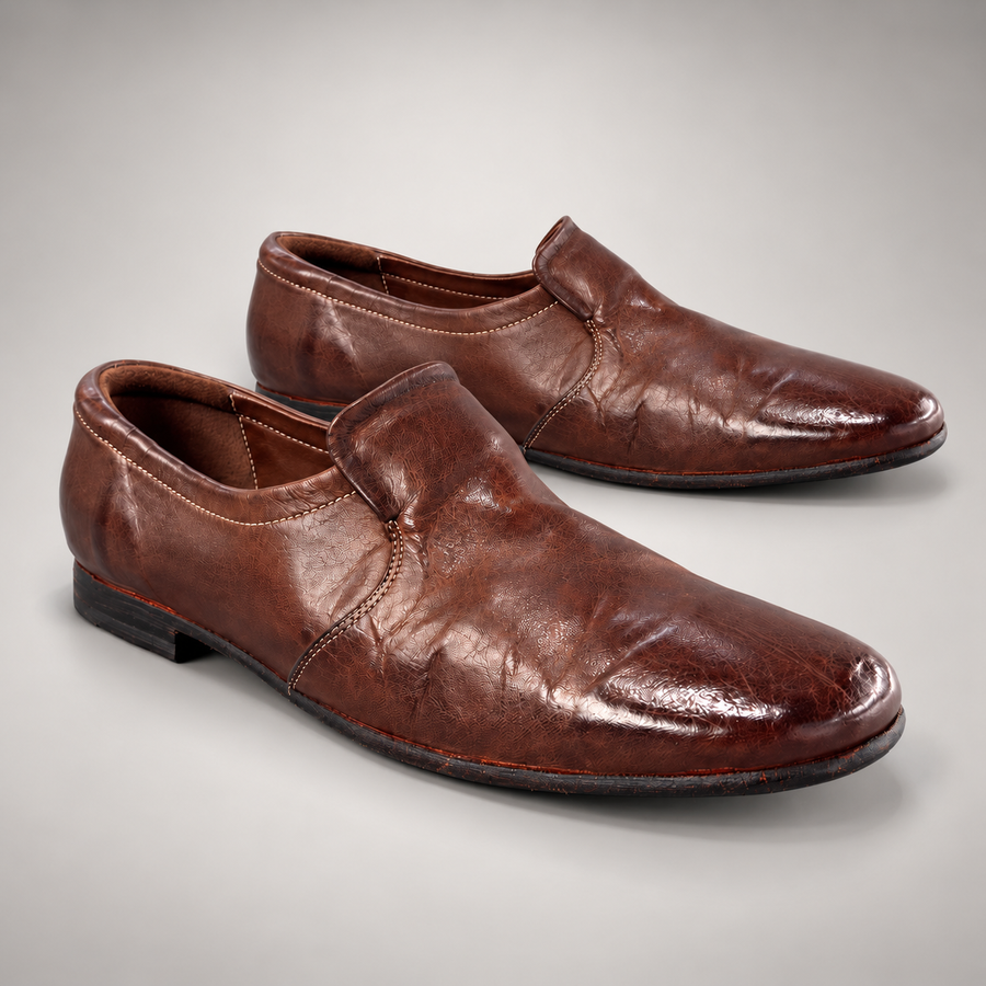 Brown washed horse leather shoes, pair