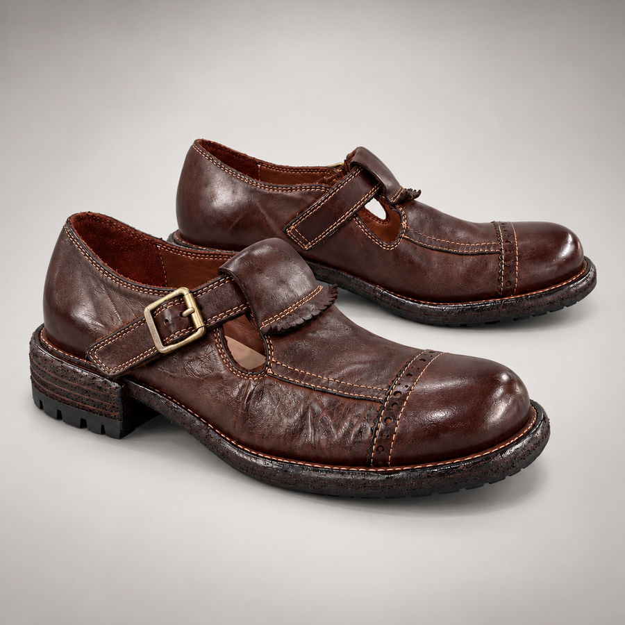 Brown washed horse leather shoes, pair