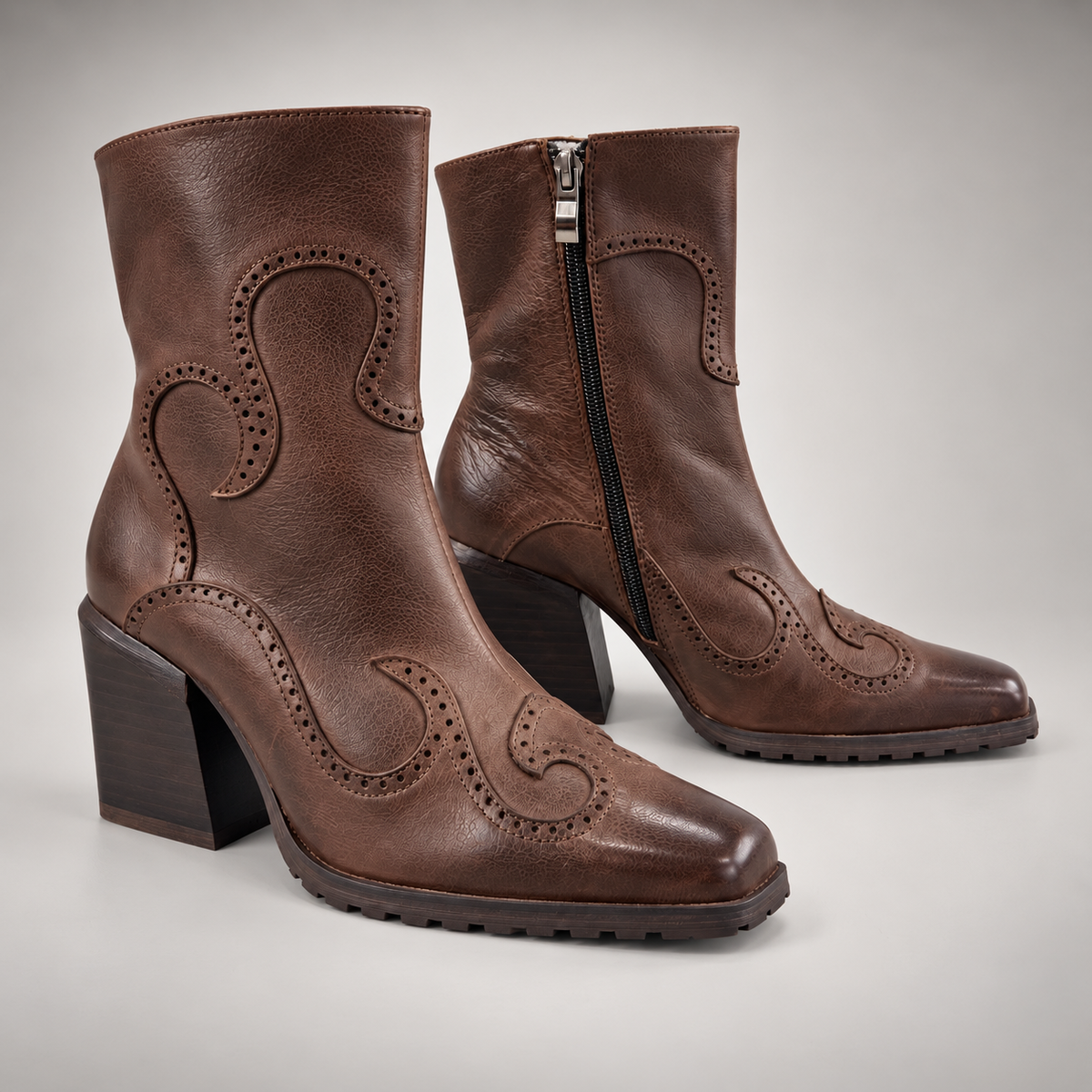 Brown washed horse leather shoes, pair