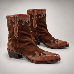 Brown washed horse leather boots, pair