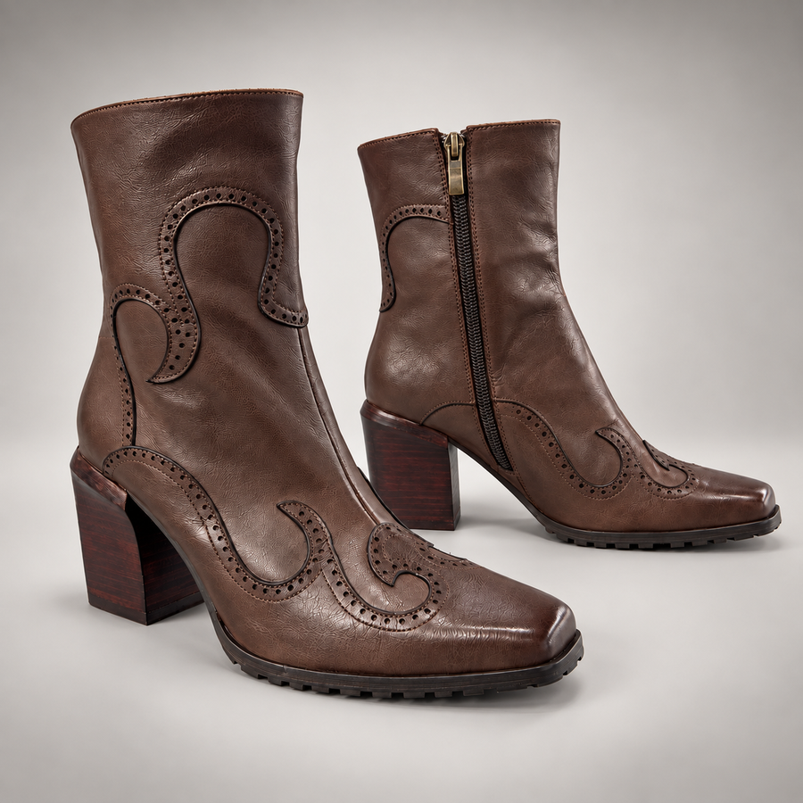 Dark Brown washed horse leather boots, pair