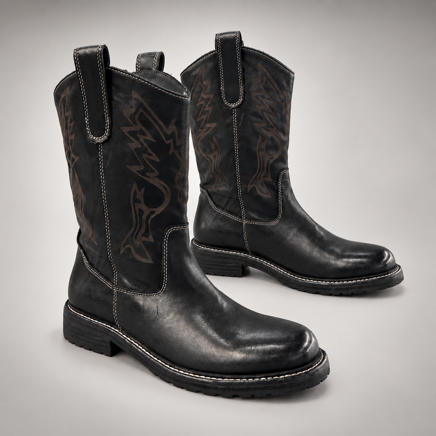 Black washed horse leather boots, pair