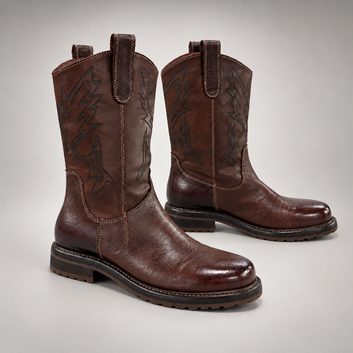 Brown washed horse leather boots, pair