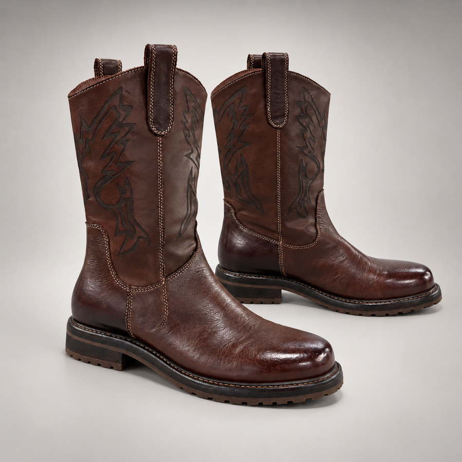 Brown washed horse leather boots, pair