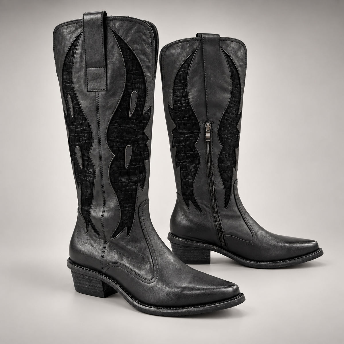 Black washed horse leather boots, pair