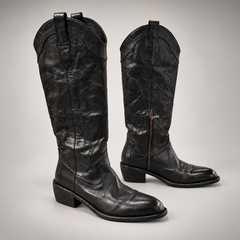 Black washed horse leather boots, pair