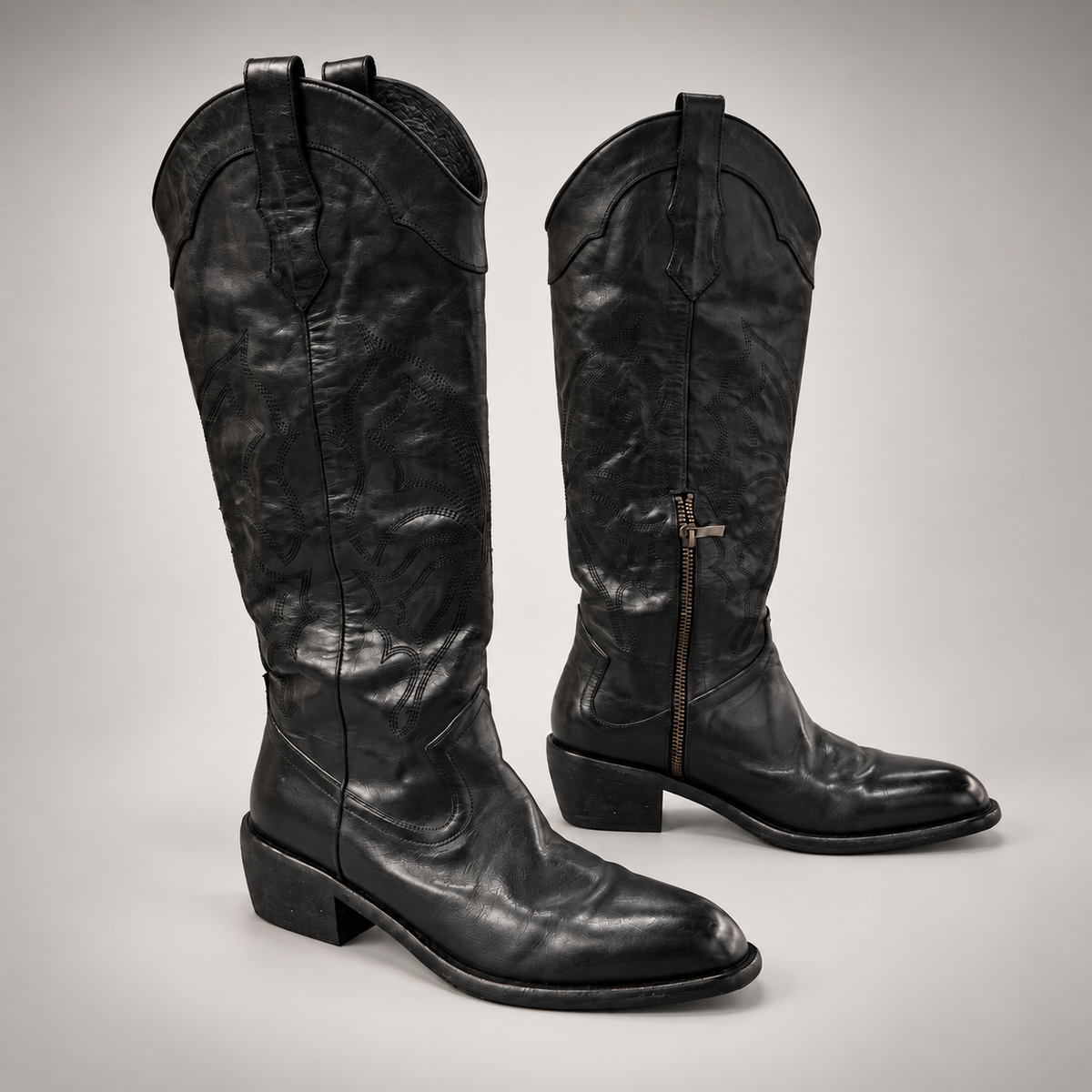 Black washed horse leather boots, pair