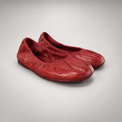 Red washed horse leather gathered ballet flats, pair