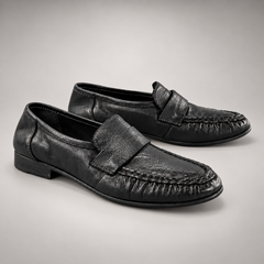 Black washed horse leather loafers, pair