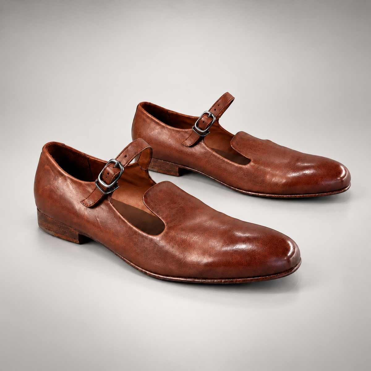Brown washed horse leather shoes, pair