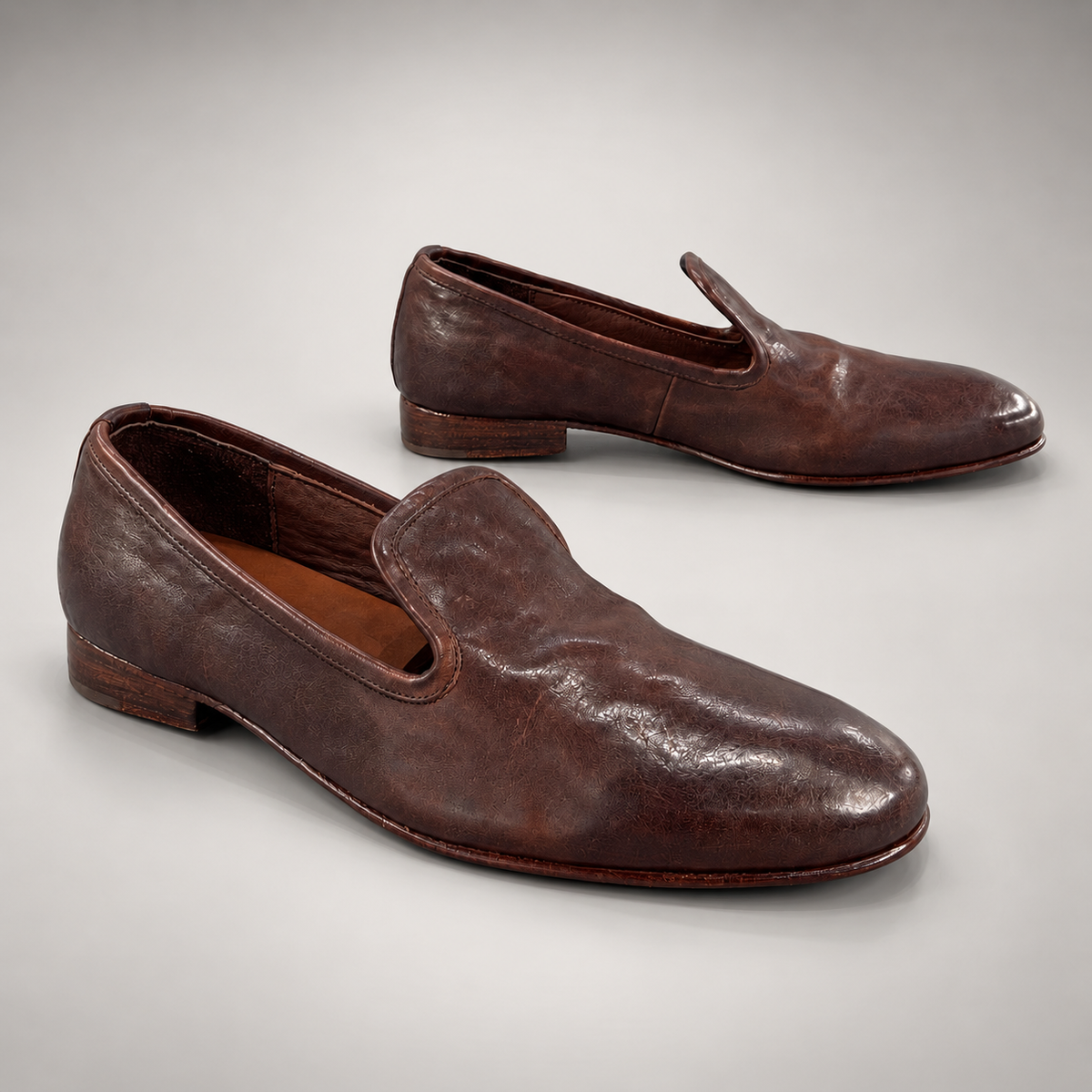 Brown washed horse leather shoes, pair