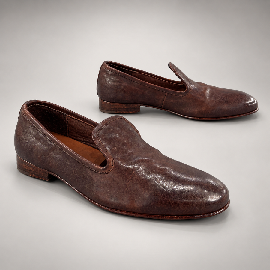 Brown washed horse leather shoes, pair