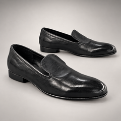Black washed horse leather shoes, pair