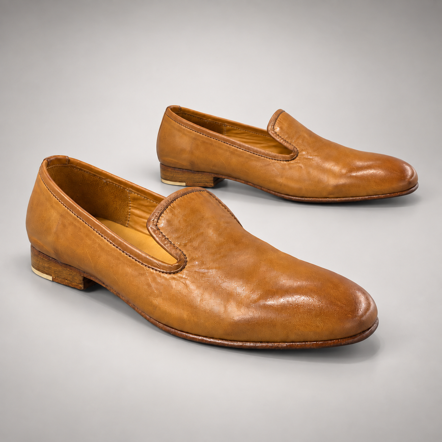 Tan washed horse leather shoes, pair