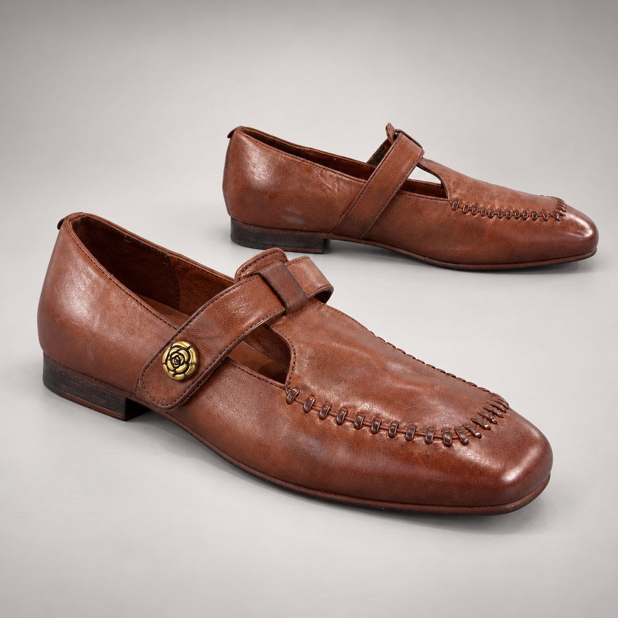 Brown washed horse leather shoes, pair