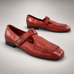 Red washed horse leather shoes, pair