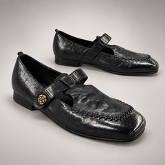 Black washed horse leather shoes, pair