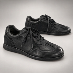Black washed horse leather sneakers, pair