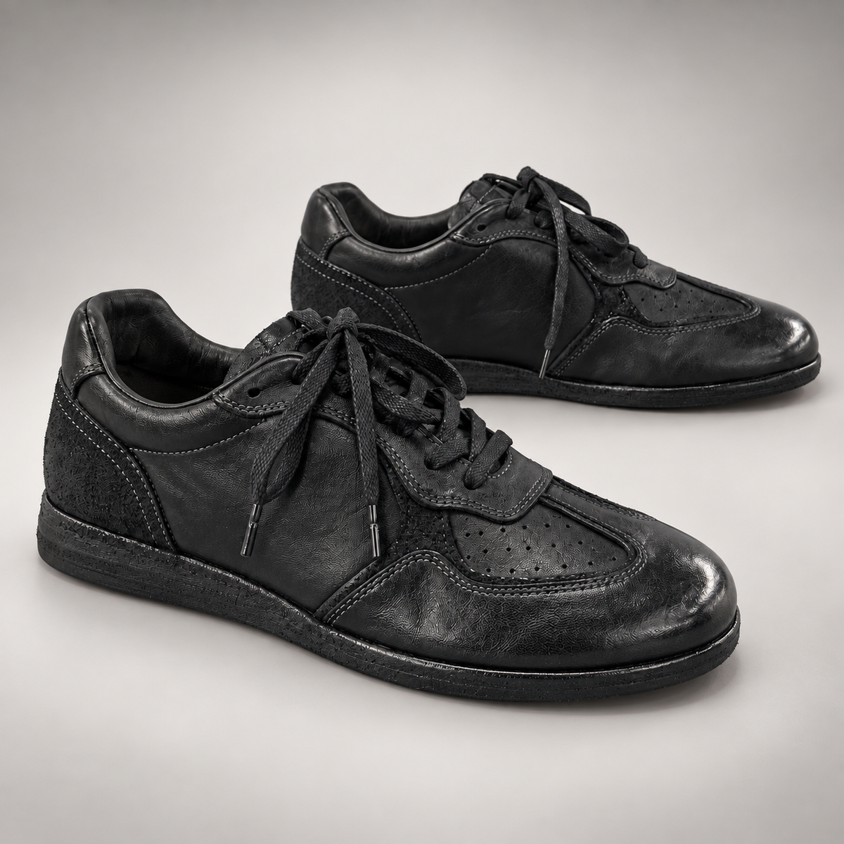 Black washed horse leather sneakers, pair