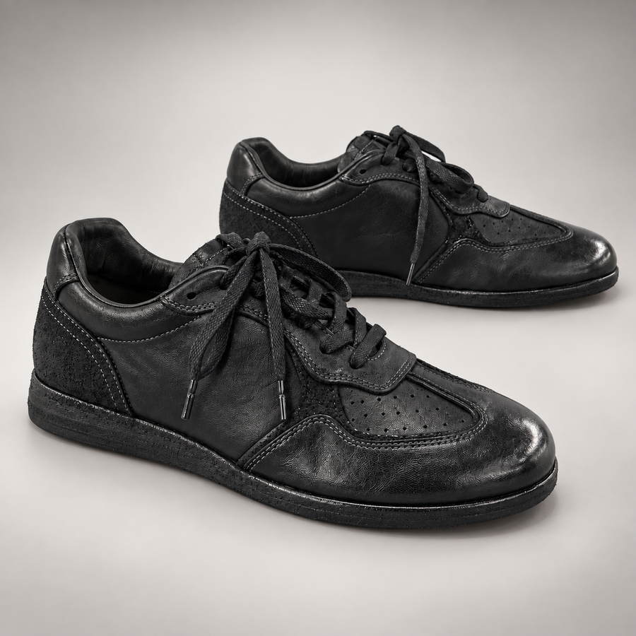 Black washed horse leather sneakers, pair