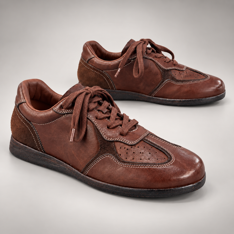 Brown washed horse leather sneakers, pair