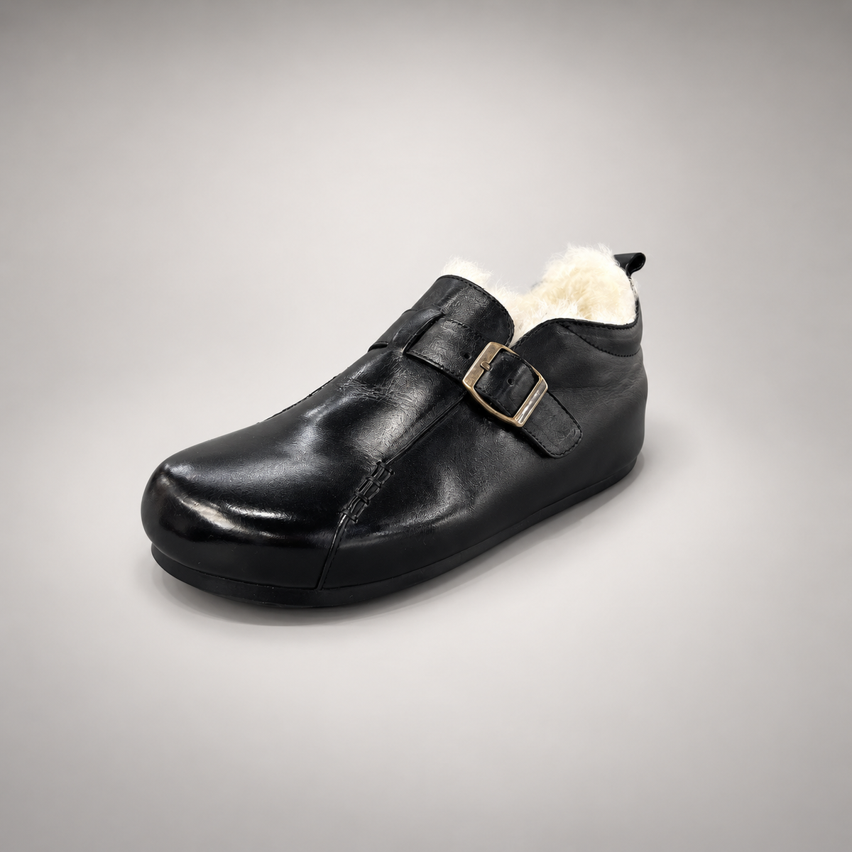 Black buckle flats, view 3