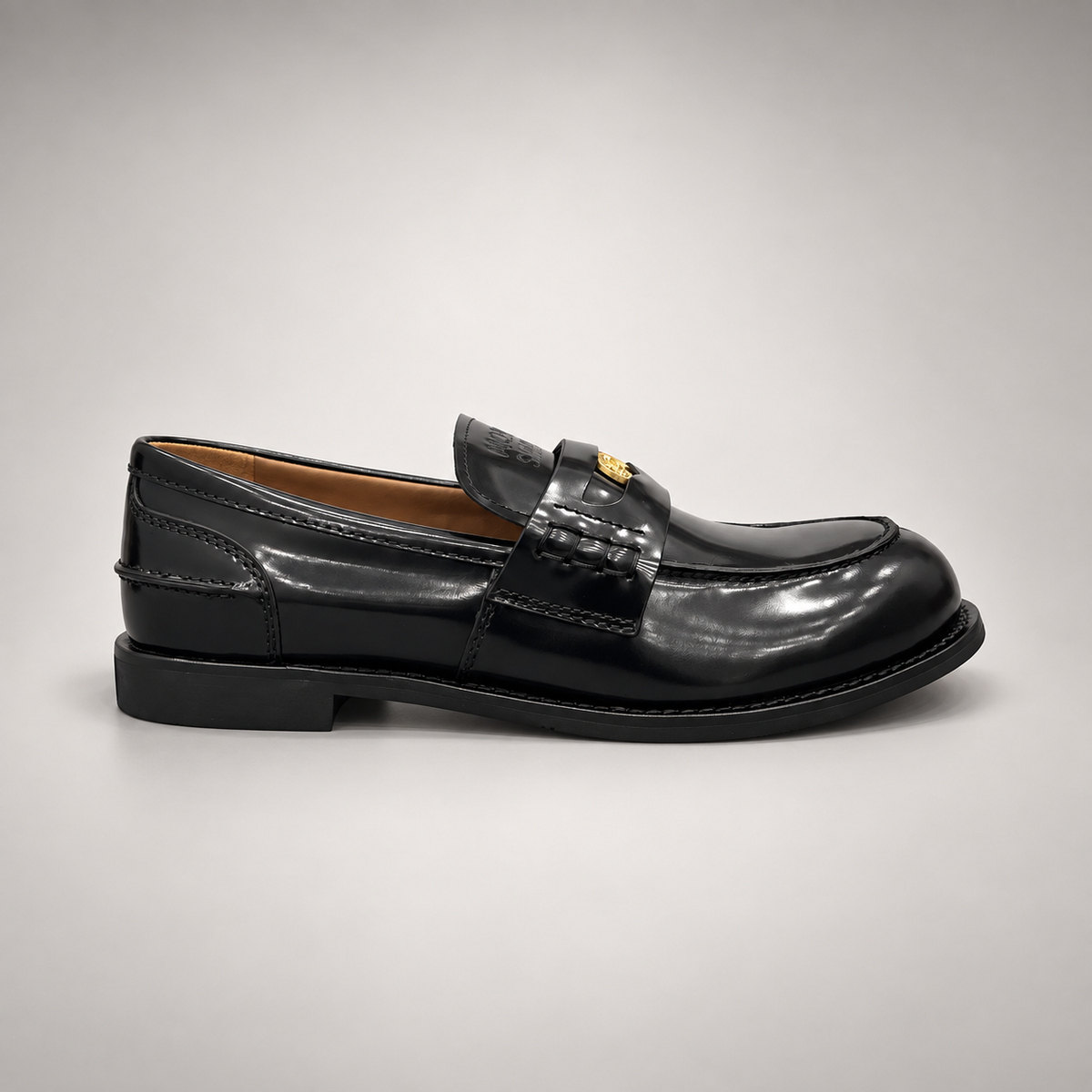 Black emblem loafers, view 3