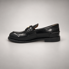 Black emblem loafers, view 4