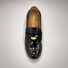 Black emblem loafers, view 5