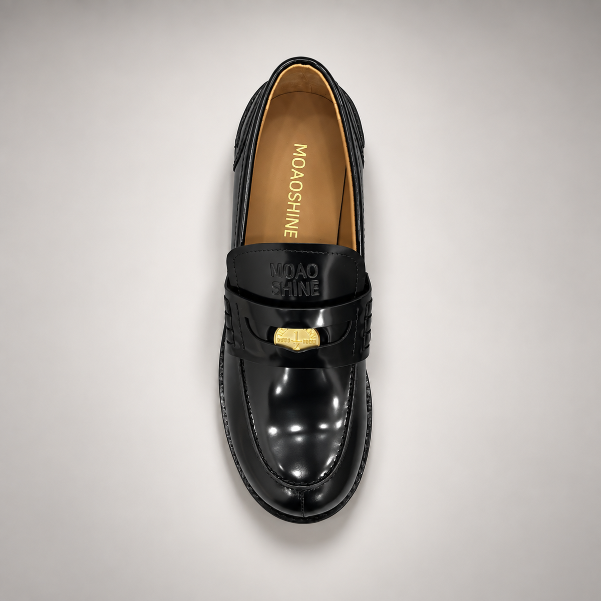 Black emblem loafers, view 5
